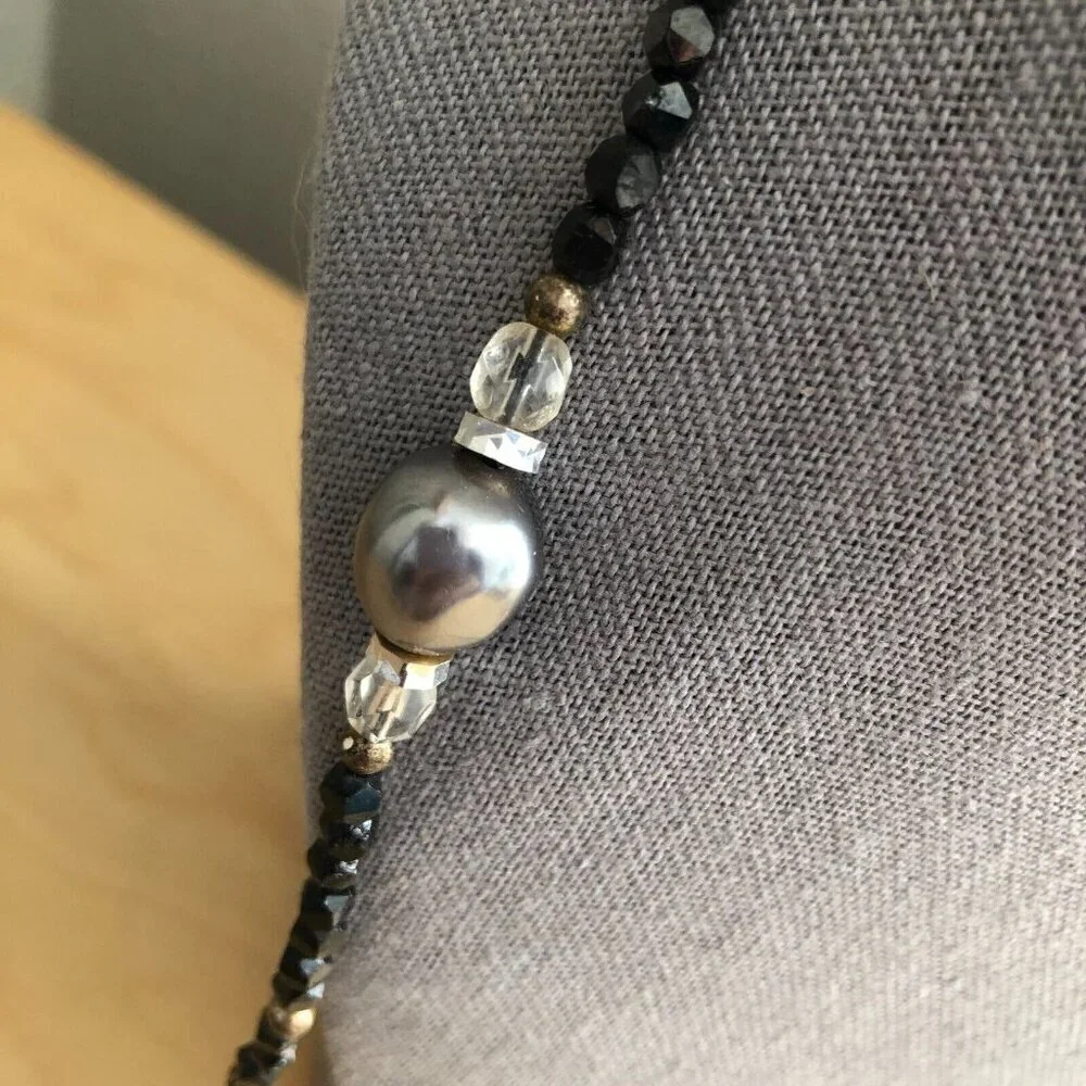 Vintage Crystal Faceted & Glass Jet Bead Opera Length Necklace - Whimsigoth 33